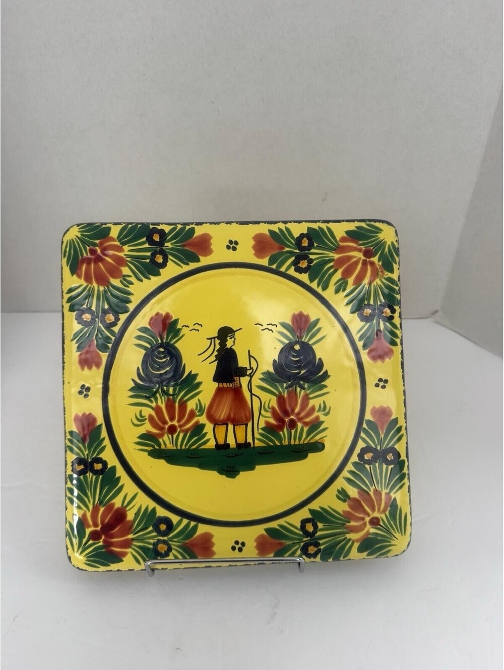 Vintage HB Henriot Quimper Faience Footed Ceramic Trivet – Soleil Pattern